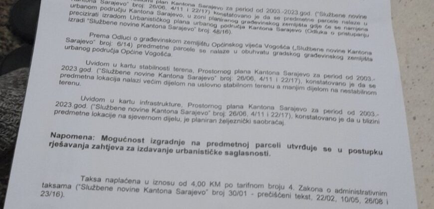 Građevinsko zemljište 49.000m2 / Vogošća ulaz / čitaj detaljno